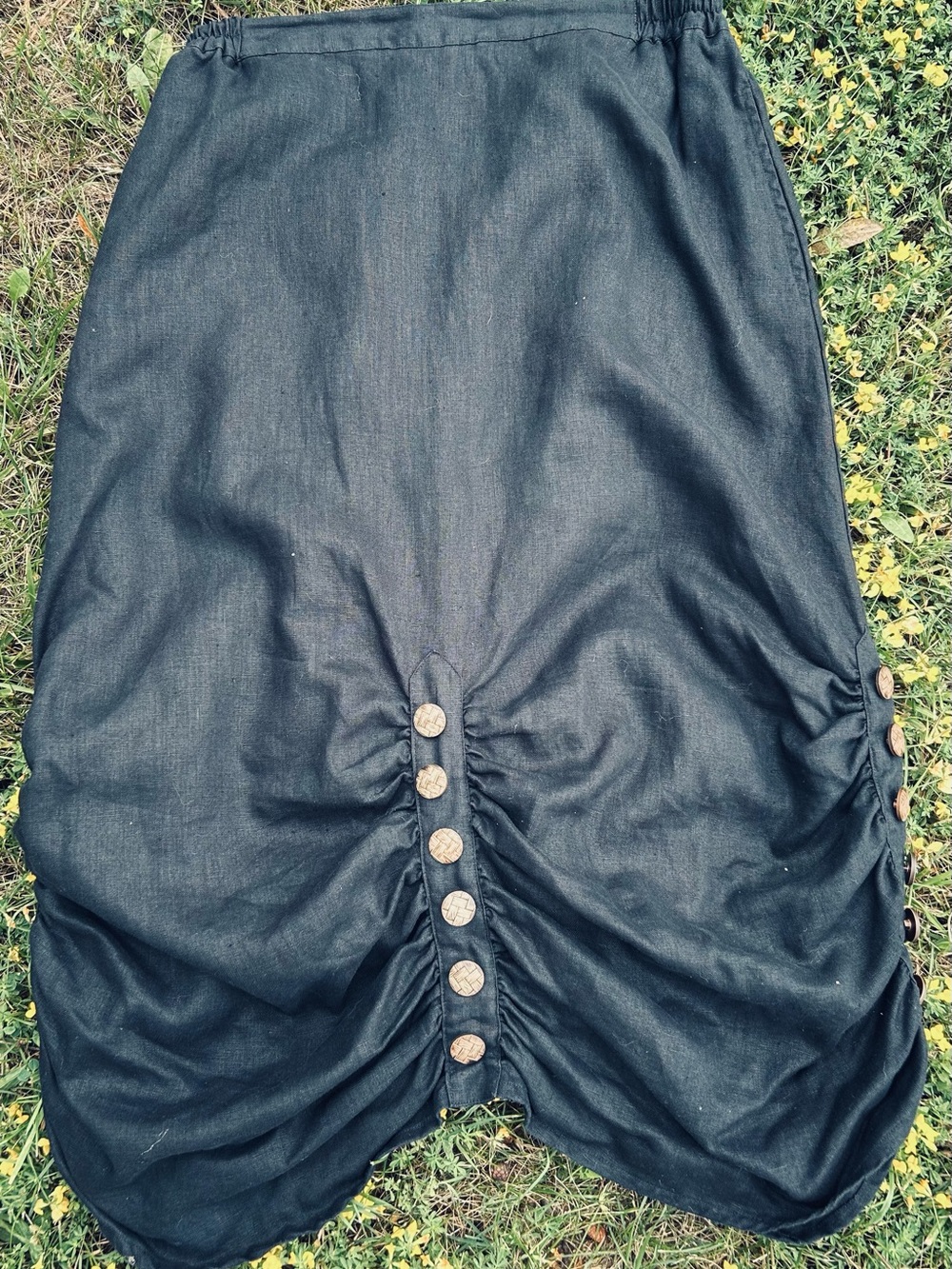 Lily by Firmiana 100% Linen Ruched Bustle Maxi Skirt Black XL